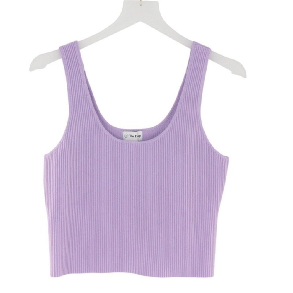 The Drop Ribbed Tank Top Scoop Neck Cropped Size L Lavender‎ Purple